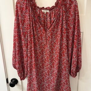 Max Studio Scarlet and Ivory Floral Blouse